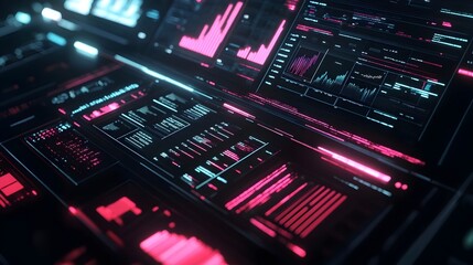 Obraz premium Futuristic Digital Dashboard with Vibrant Data Visualization Graphs and Charts