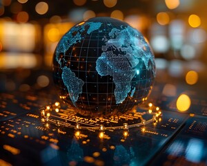 Global Economic Growth and Prosperity Concept with Rising Financial Chart around Illuminated World Globe