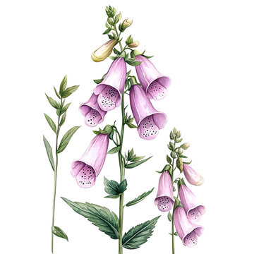 pink foxglove flowers watercolor painting clip art preview