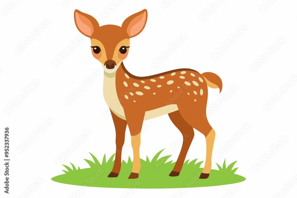 Canvas Prints baby deer stand in grass icon with solid vector illustration