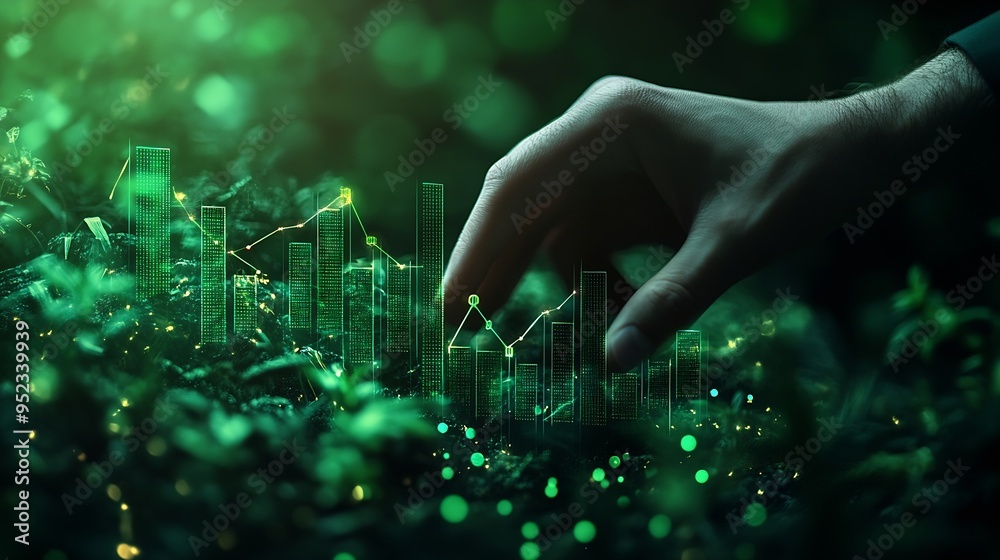 Poster Business finance and investment Businessman teamwork together working and analysis with economic graph growth chart Business development target global business and data on social netwo : Generative AI