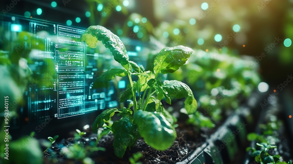 Aufkleber Smart Farming using IOT Internet Of Thinking technology and analysis with AI artificak intelligence help to improvement research and development productivity of farming : Generative AI