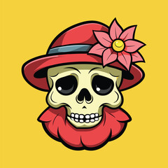 Flower-Crowned Skull in Hat