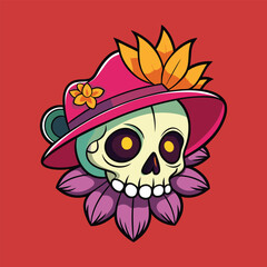 Vintage Skull with Flower and Hat