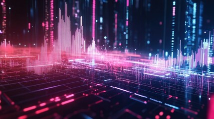 A futuristic financial graph with digital elements and rising lines, symbolizing growth in a modern business environment.