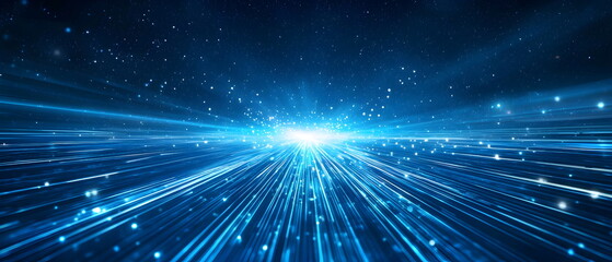 Obraz premium A futuristic blue runway, adorned with light streaks and stars, luxury scene design, perfect for award ceremonies and presentations, sparkling and dynamic