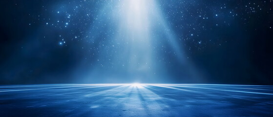 A futuristic blue runway, adorned with light streaks and stars, luxury scene design, perfect for award ceremonies and presentations, sparkling and dynamic