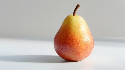 Ripe Pear Glistening on Pristine White Background in Renaissance Inspired Style