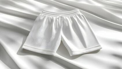 A pair of elegant white shorts laid out on a smooth, soft fabric, perfect for showcasing athleisure or casual summer fashion.