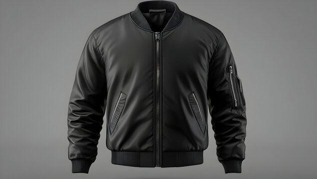 recommend clip art: Stylish black bomber jacket with a sleek design, perfect for casual and urban outfits.