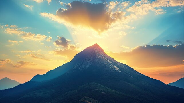 Sacred Mount Arunachala with space for text in the sky. Holy mountain in Hinduism.