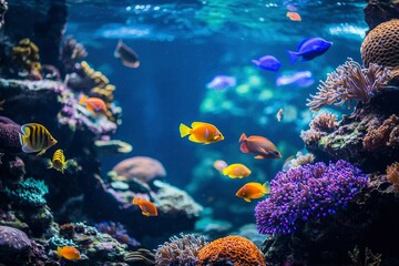 Fototapeta premium Colorful Fish and Coral Reef in a Marine Aquarium