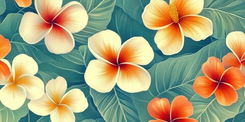 Hawaiin flowers in a minamilistist repeating pattern