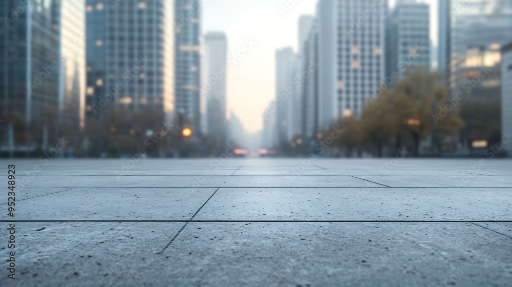 Aufkleber empty concrete floor in front of modern buildings in the downtown street : generative ai