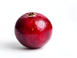 Obraz premium Singular Autumnal Cranberry on Pristine White Background with Luscious Deep Red Fruit and Detailed Botanical Study