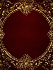 Elegant vintage frame with ornate gold details on deep red background, perfect for classic designs.