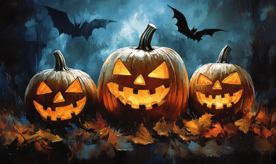 Fototapeta premium Professional retro vintage postcard illustration painting with a traditional Halloween theme