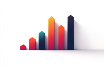 Bar chart rising, minimalist design, flat illustration on white background, copy space for stock photo with minimal concept, No logo, No Trademark, No text