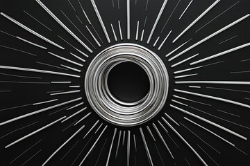 Quirky Chrome Coil Twisting with Radiating Liquid Metal Shape on Black Background