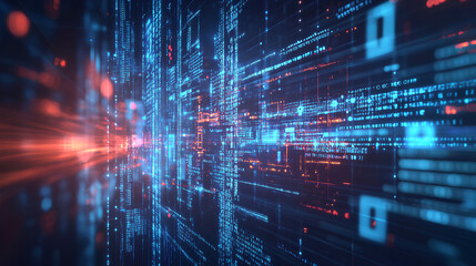 Digital backdround ideal for technological operations, neural networks, AI, data transmission and encryption, digital archives, audio and visual representations, scientific research