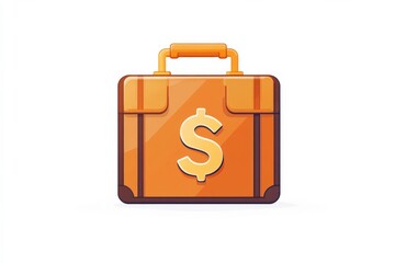 Briefcase with dollar sign, minimalist design, flat illustration on white background, copy space for stock photo with minimal concept, No logo, No Trademark, No text