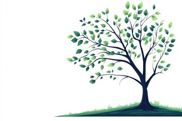 Obraz premium Tree with growing branches, minimalist design, flat illustration on white background, copy space for stock photo with minimal concept, No logo, No Trademark, No text