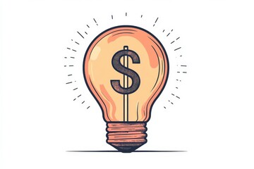 Light bulb with dollar sign, innovative business, minimal flat design illustration on white background, copy space for stock photo with minimal concept, No logo, No Trademark, No text