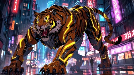 Cyberpunk Tiger in Neon City