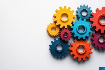 Gears interlocking, representing growth, minimal flat design illustration on white background, copy space for stock photo with minimal concept, No logo, No Trademark, No text