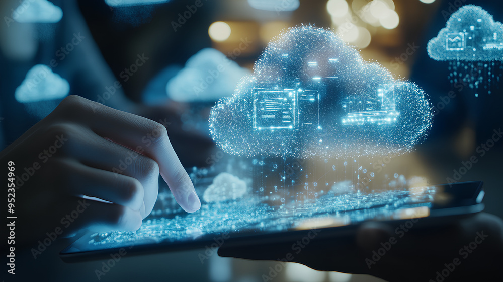 Poster digital technology, technical support customer service concept, cloud computing. software engineer t
