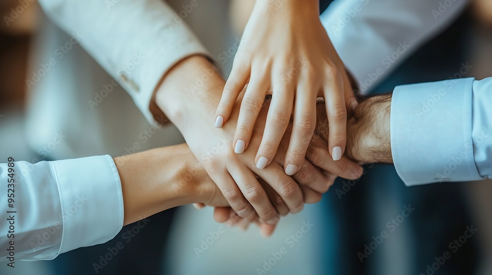 Poster business people hands and stack for team support as top view with mockup space agreement or solidari