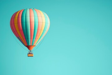 Colorful Hot Air Balloon Soaring in a Clear Blue Sky