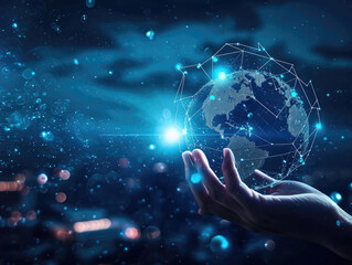 hand touching global network and data exchanges over the world 3D rendering, network city background. Internet concept. Technology Ai for science, business, innovation