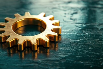 A Single Golden Gear on a Dark Textured Surface