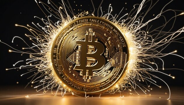 bitcoin explodes with particles for price crash or fast increasement