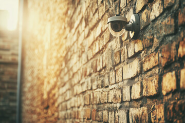 CCTV camera mounted on a brick wall