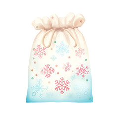 Festive holiday bag with red and blue snowflake patterns, perfect for Christmas gift wrapping or seasonal decoration.