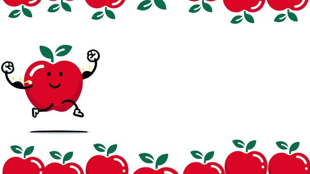 Cute Apple with bicep character 2d looping animation with apple frame