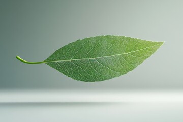 Obraz premium Minimalist single leaf, floating on a white background, 3D render illustration, copy space for stock photo with minimal concept, No logo, No Trademark, No text