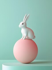 Obraz premium Stylized Easter Bunny Ornament Floating Over Plain White Surface in Bauhaus Minimal Composition