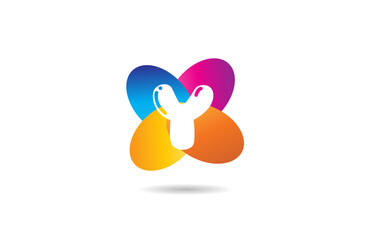 Y coloured flower letter alphabet logo icon petal design with suitable for a company or business
