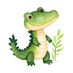 Fototapeta premium alligator watercolor clipart, perfect for nursery, isolated on white background