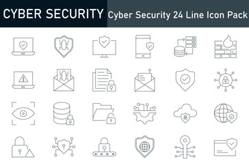 WebCollection of 24 cyber security line icons. These design elements are suitable for your projects and are provided as vector illustrations.