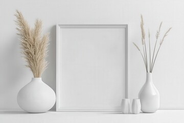 Naklejka premium Clean white photo frame, isolated on a white background, 3D render illustration, copy space for stock photo with minimal concept, No logo, No Trademark, No text