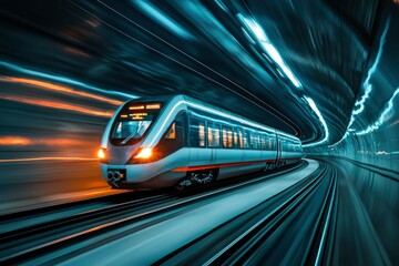 Fototapeta premium High-Speed Train Traveling Through a Tunnel with Blurry Motion