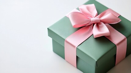 Obraz premium Green gift box with pink bow on white background International Womens Day : Generative AI