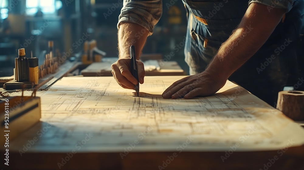 Fototapete Construction team blueprint and site building job for architect builder and engineer sketching a construction project : Generative AI