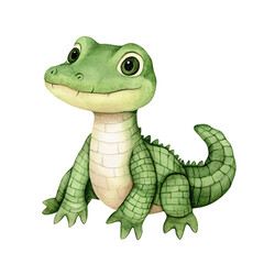 Fototapeta premium A cute baby crocodile watercolor clipart, perfect for nursery, isolated on white background