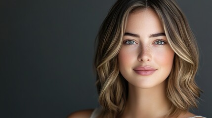 Naklejka premium Professional headshot of a woman in a business suit with a soft focus and clean backdrop