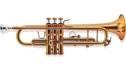 Obraz premium A golden trumpet isolated on a white background.